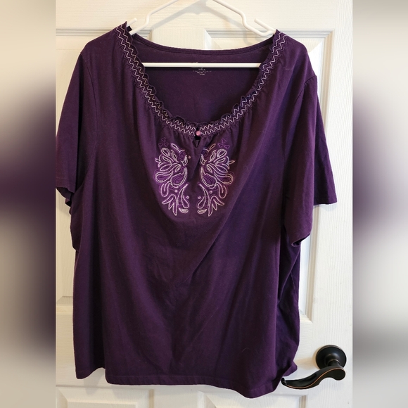 Tops - Women’s Embroidered Short Sleeve Tee - Purple